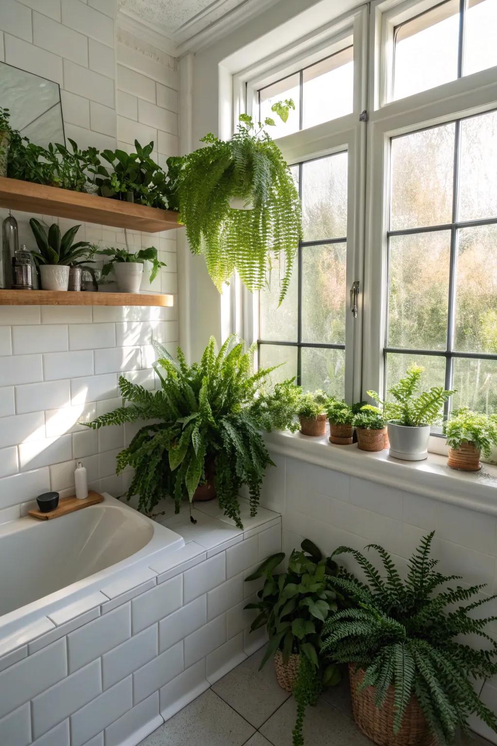 Greenery infuses a refreshing hint of nature into the bathroom.