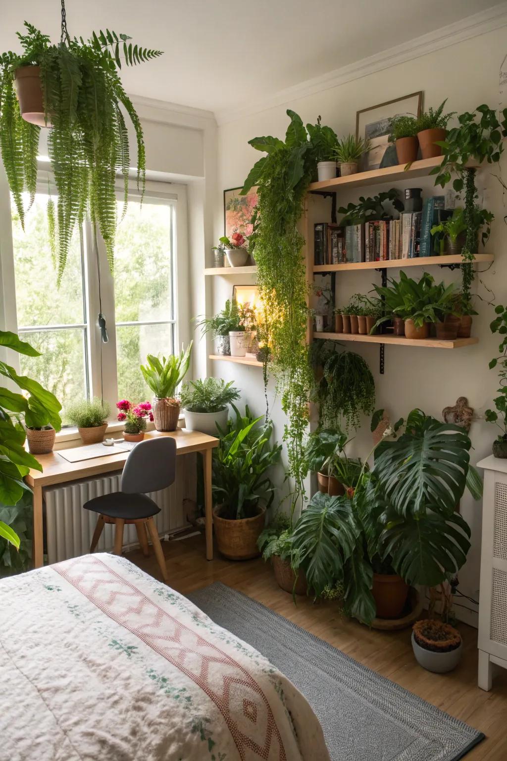 Plants introduce a fresh, organic element into the bedroom.