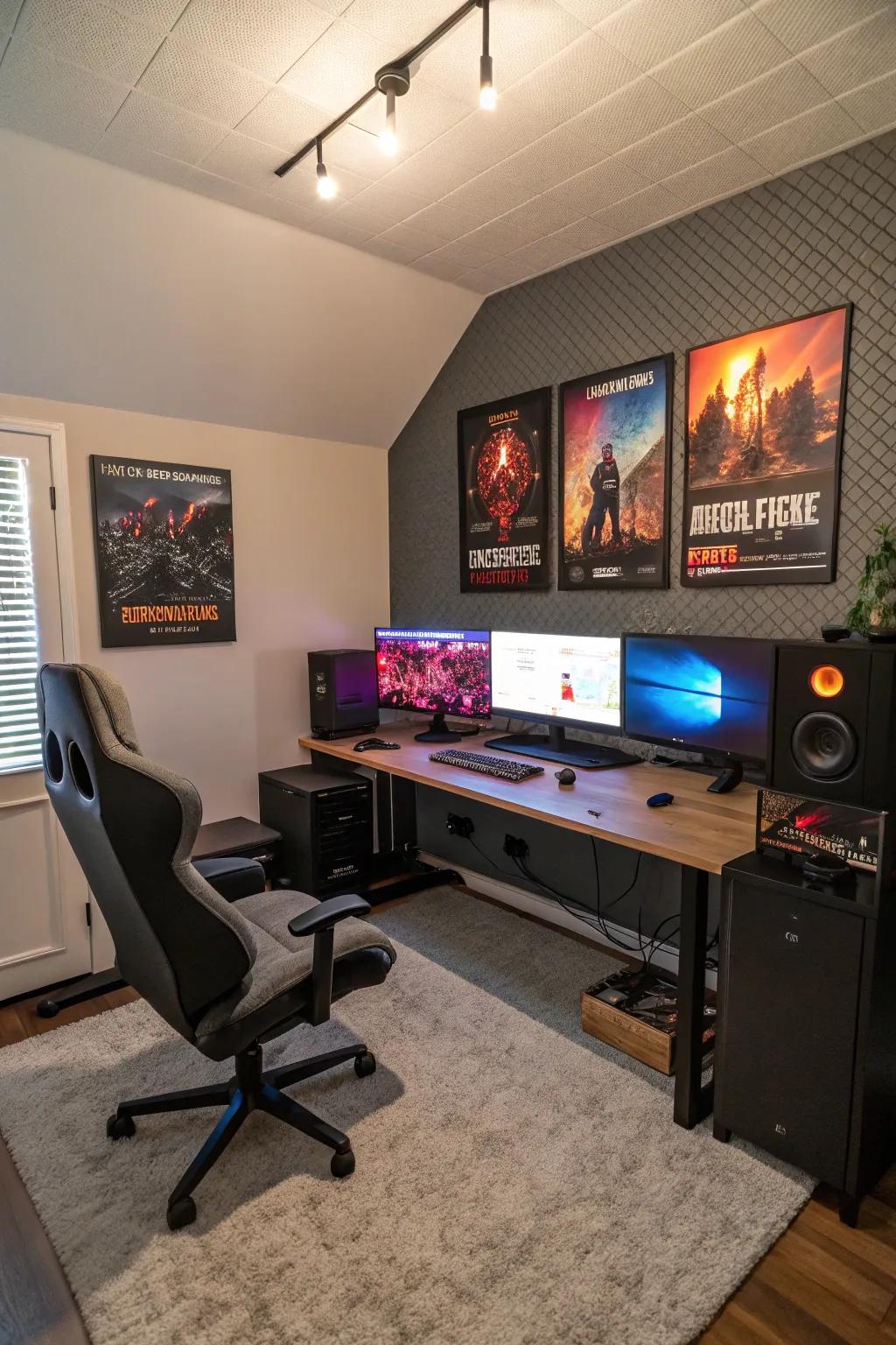A gaming area equipped with acoustic solutions for superior sound quality.