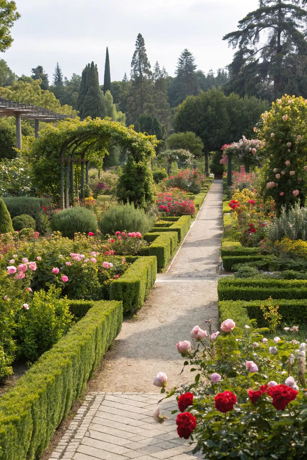 Structured walkways navigate and uplift a contemporary garden blueprint.