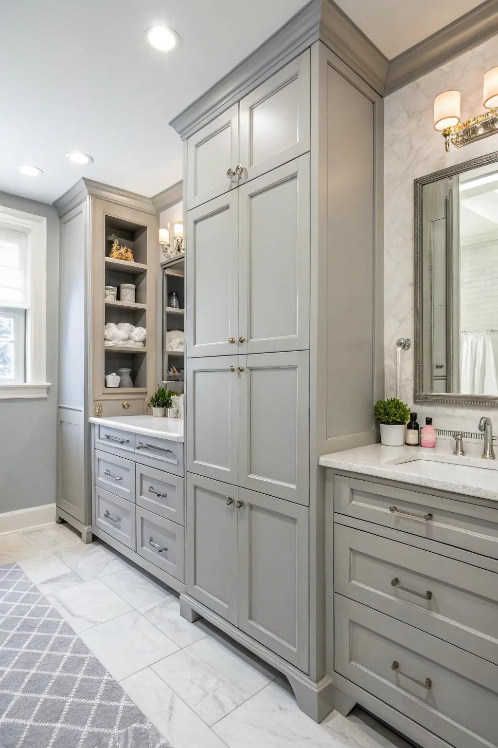 Functional storage helps keep the bathroom organized and clutter-free.