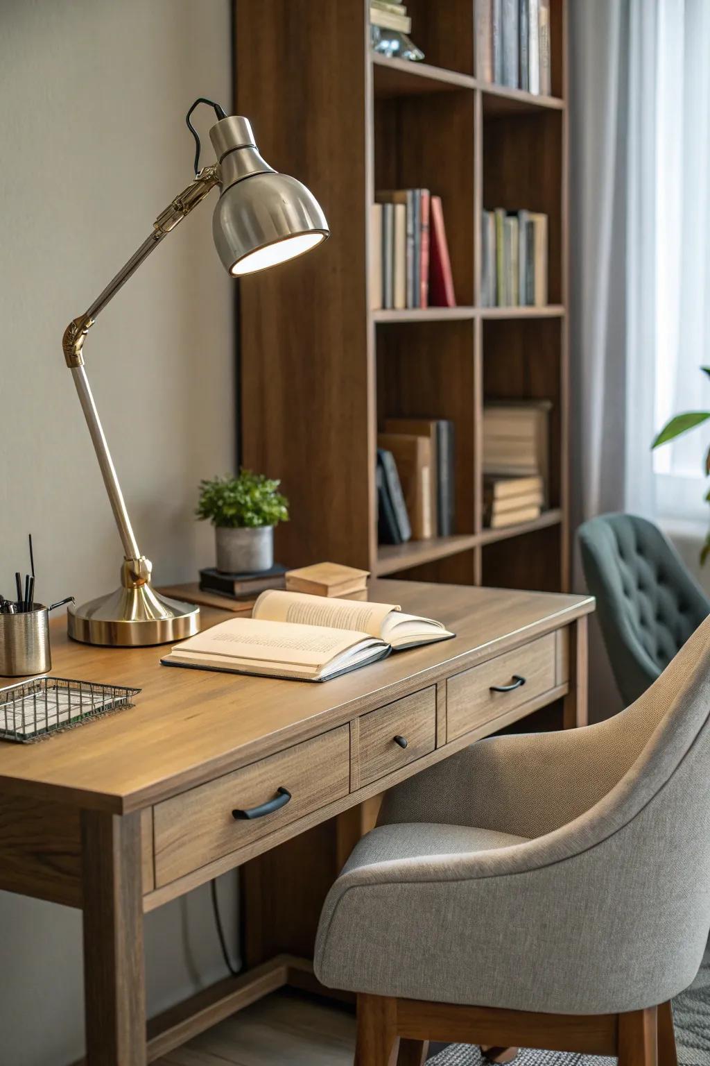 A study room enriched with a variety of textures and materials.