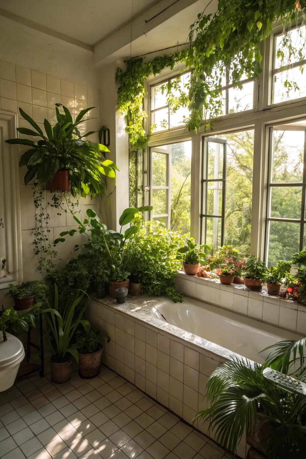 Vegetation and sunshine breathe life into your washroom space.