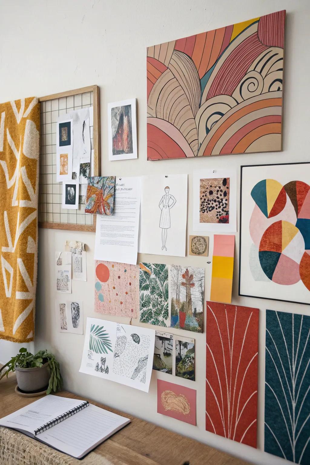 An artistic mood board showcasing striking artwork and creative sketches.