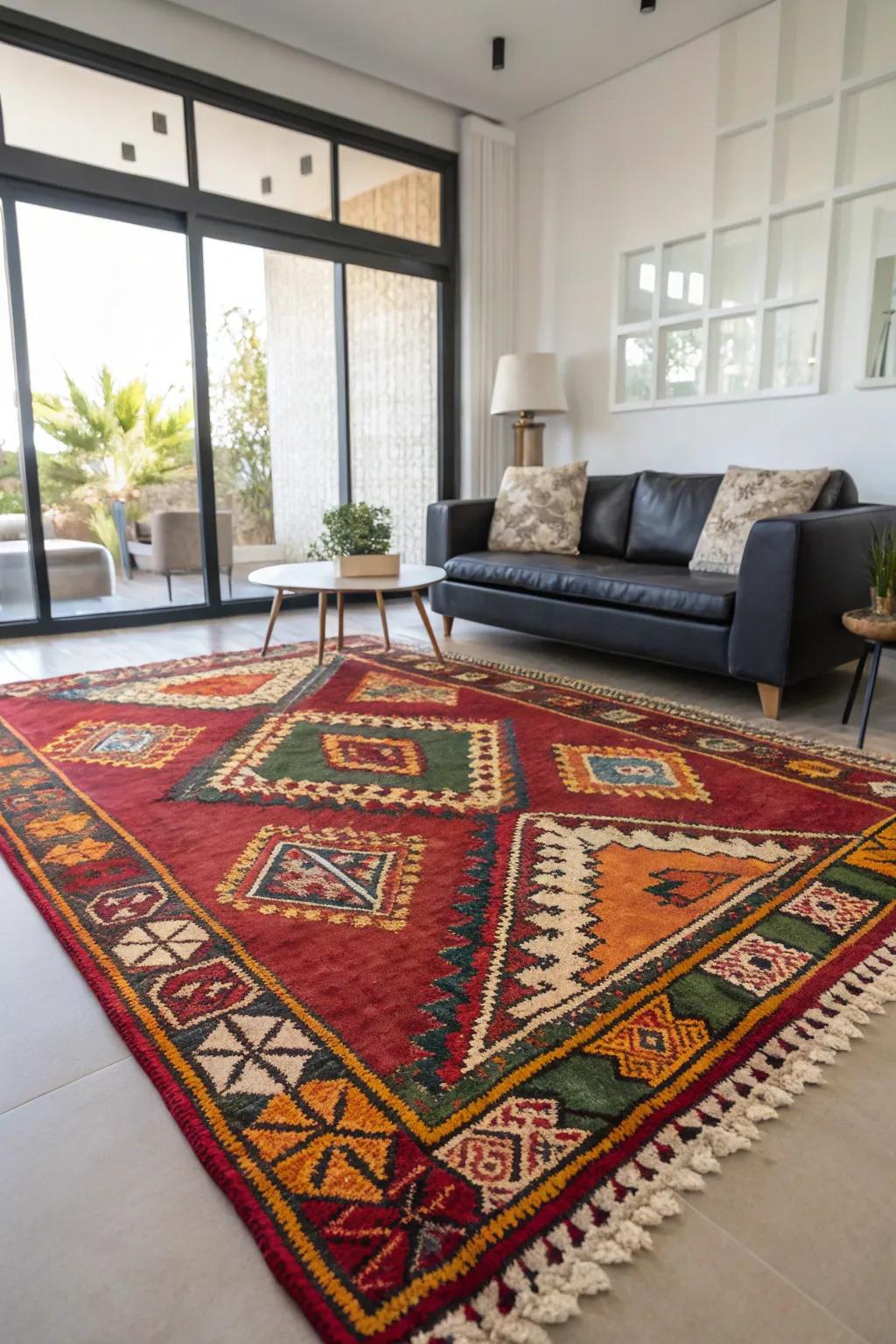 A Moroccan rug bringing warmth and style to a contemporary space.