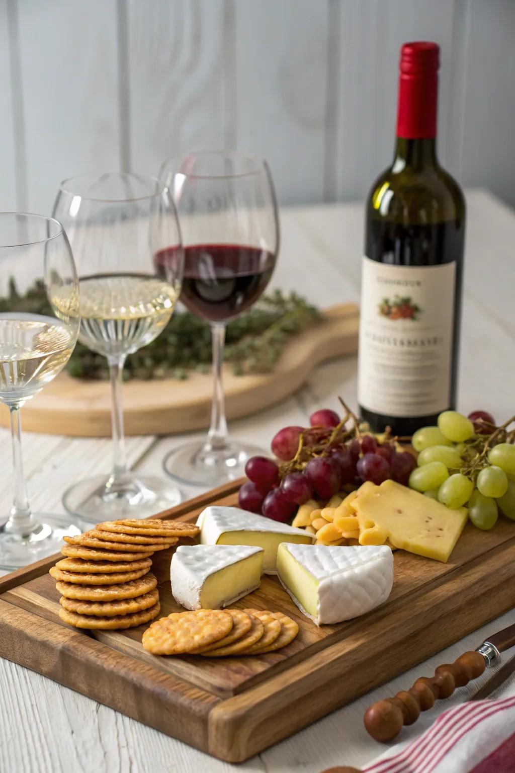 A wine and cheese set perfect for celebrating new beginnings.