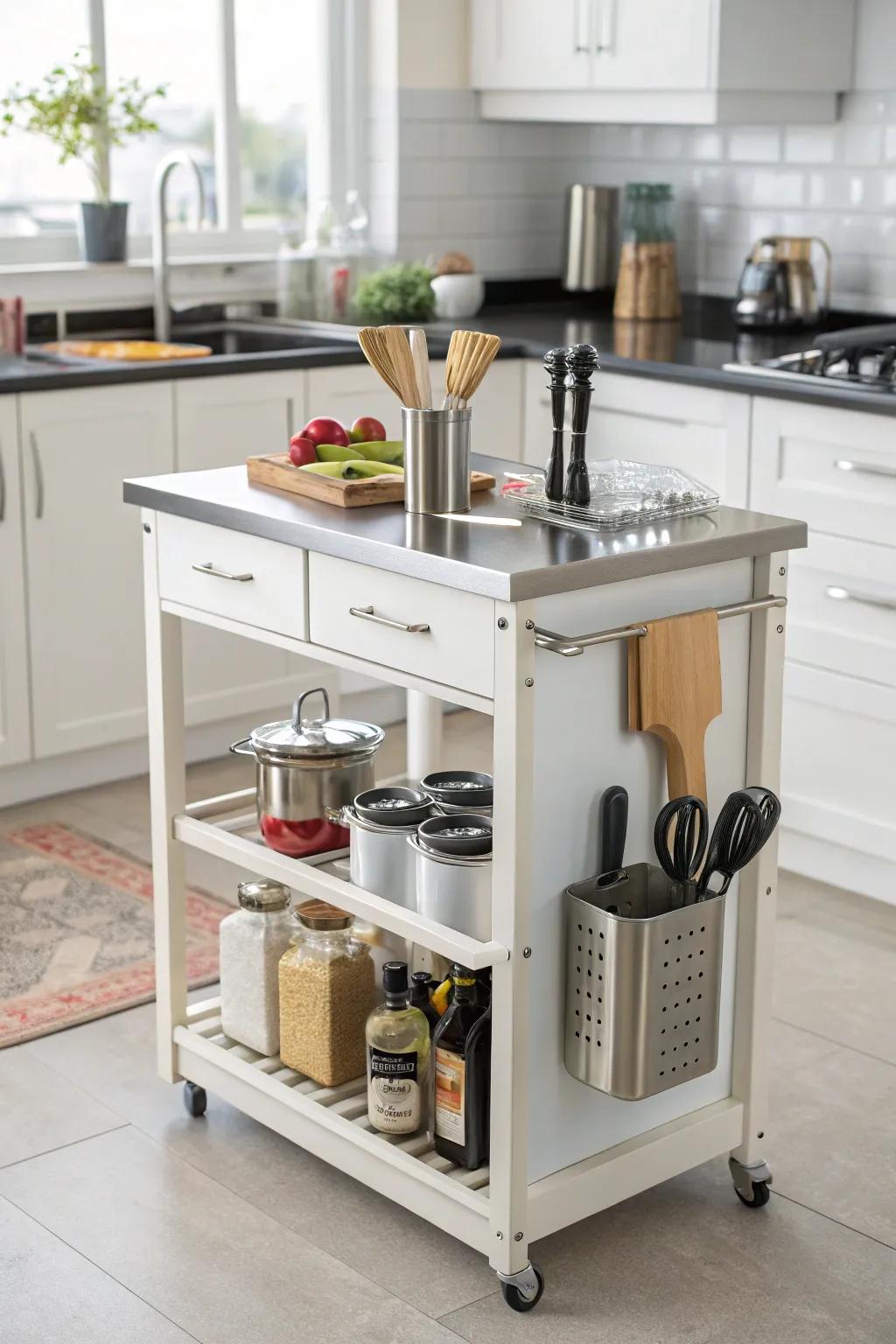 Handy accessory holders on a kitchen island