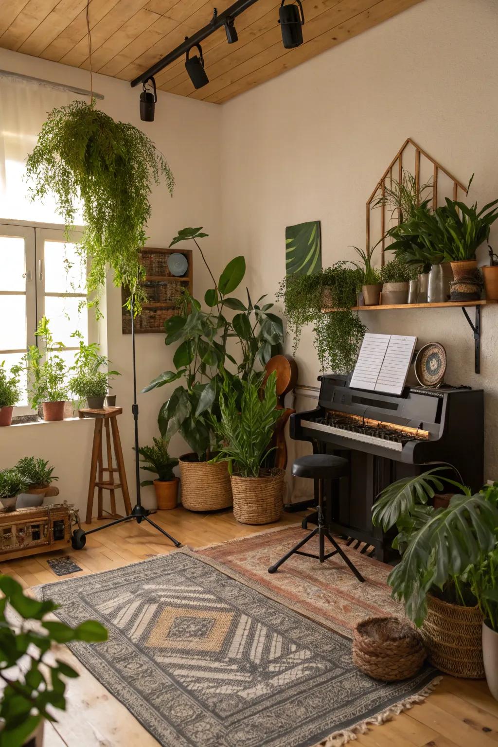 Greenery adds freshness and improves acoustics.