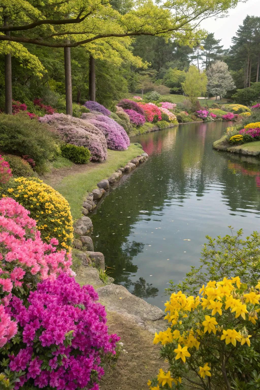 Vibrant blooms appending a burst of color to a genuine pond.