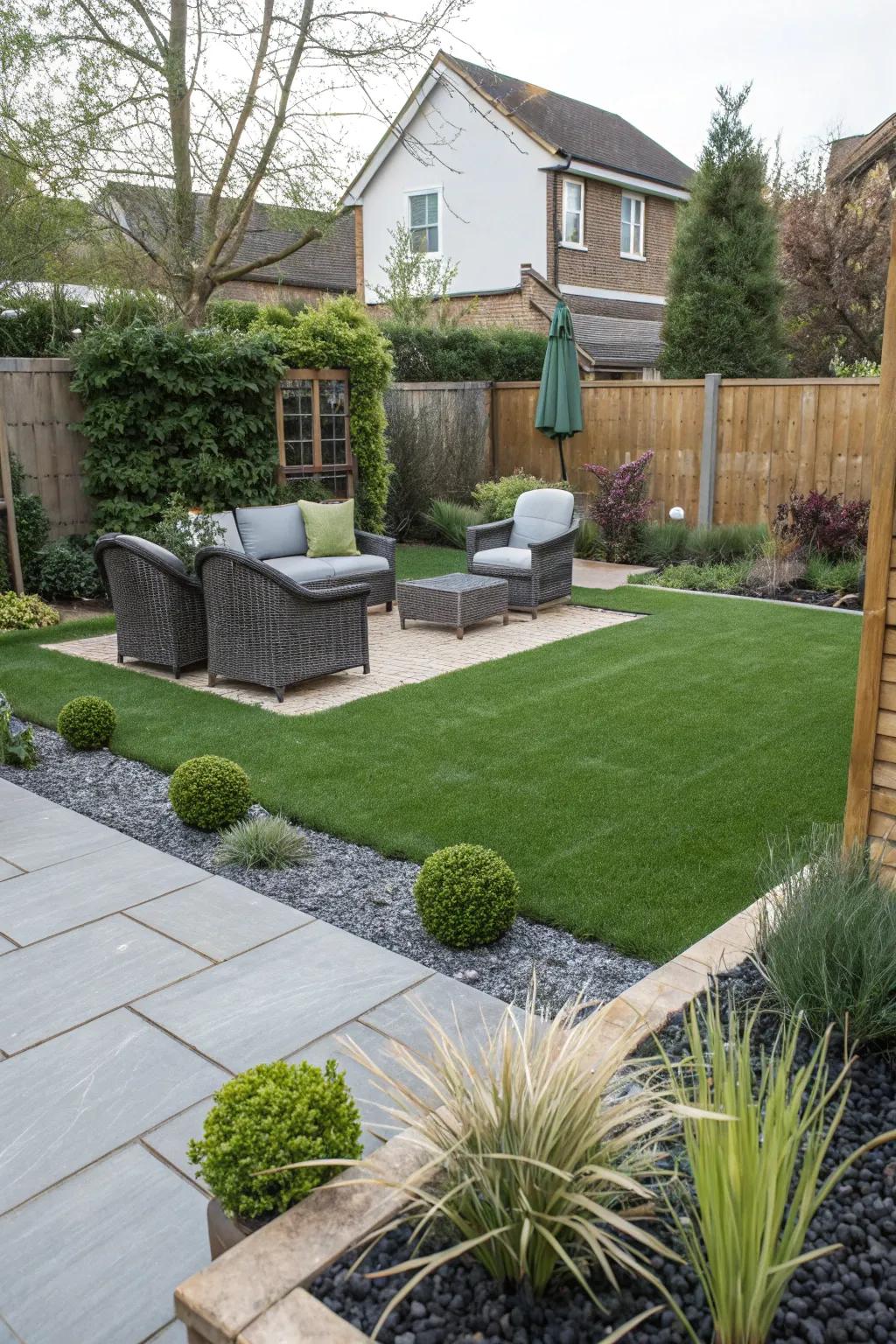 A rich backyard offering the ease of synthetic turf.