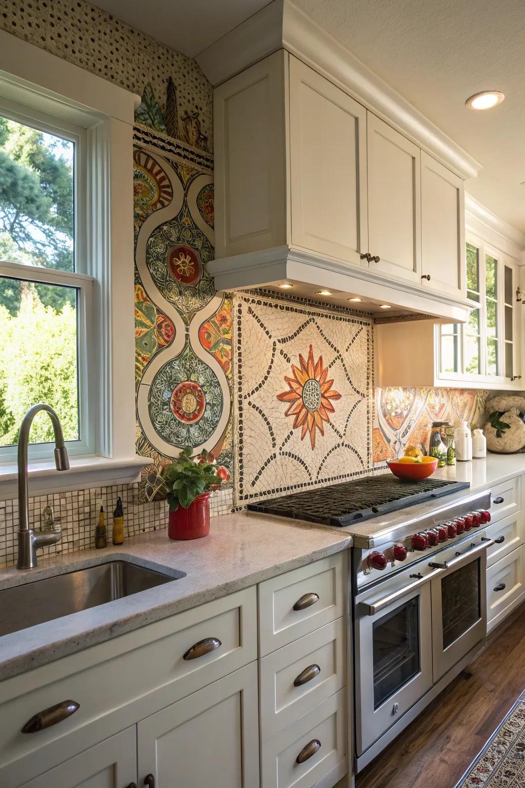 Penny tile backsplashes offer a playful and artistic touch to kitchens.