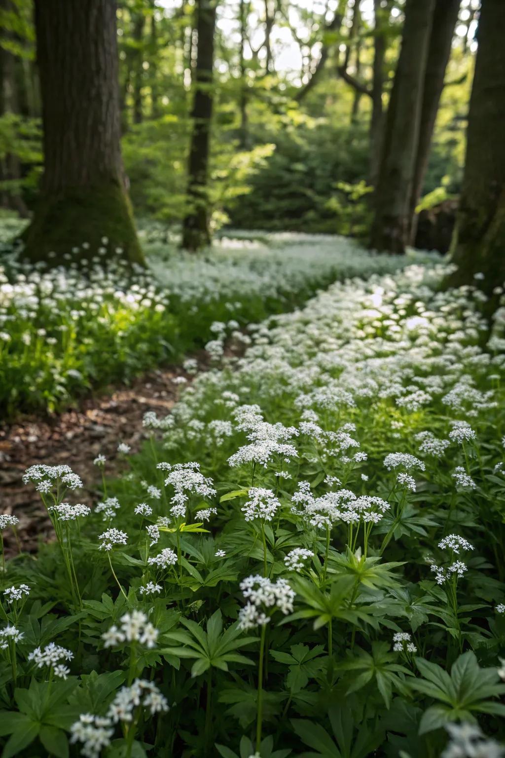 Sweet woodruff offers fragrant ground cover with its delicate blooms.