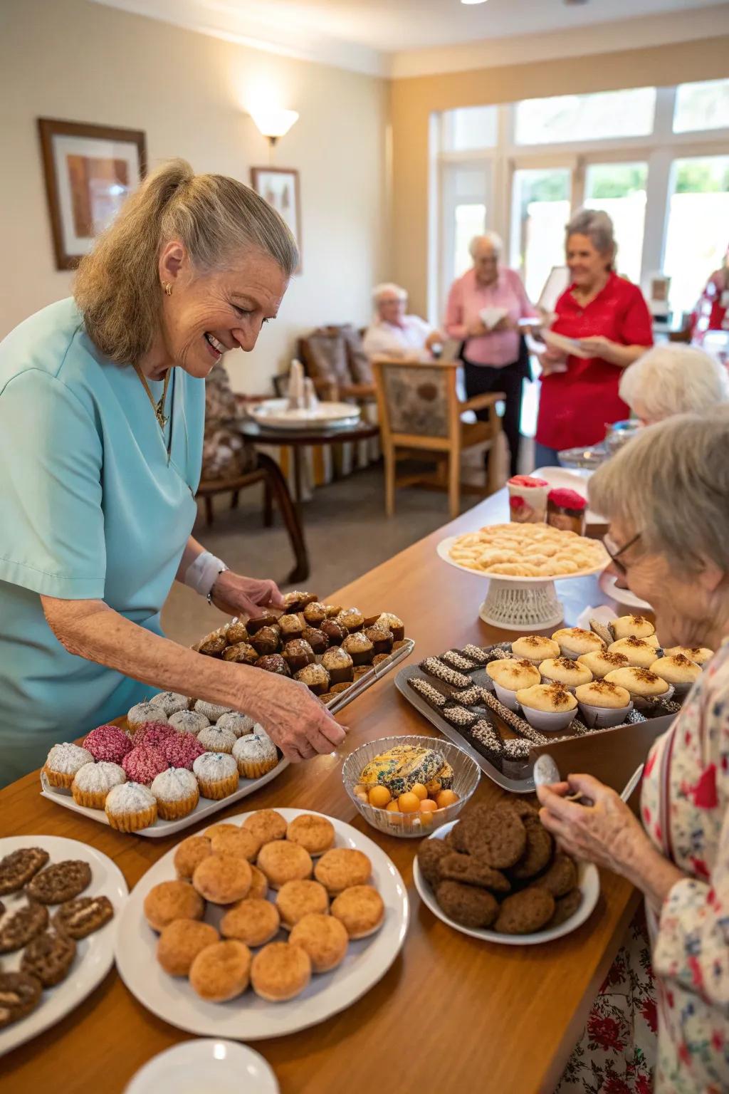 Residents exchanging delightful homemade sweets for Valentine's.