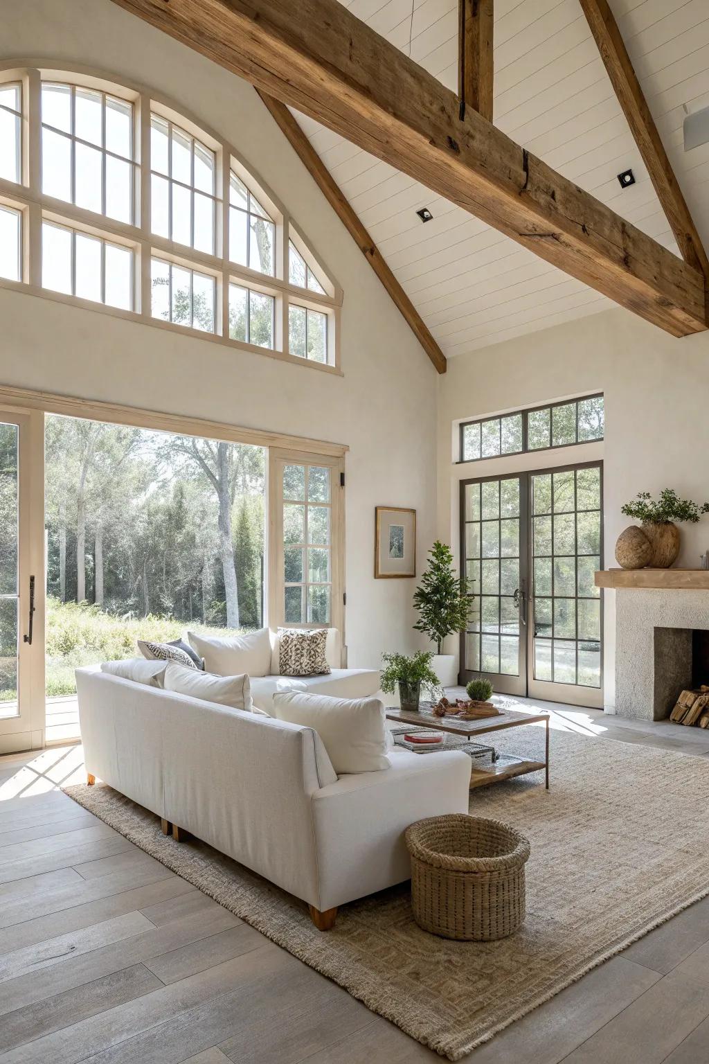 An open layout enhances the perception of space in an off-white living space.