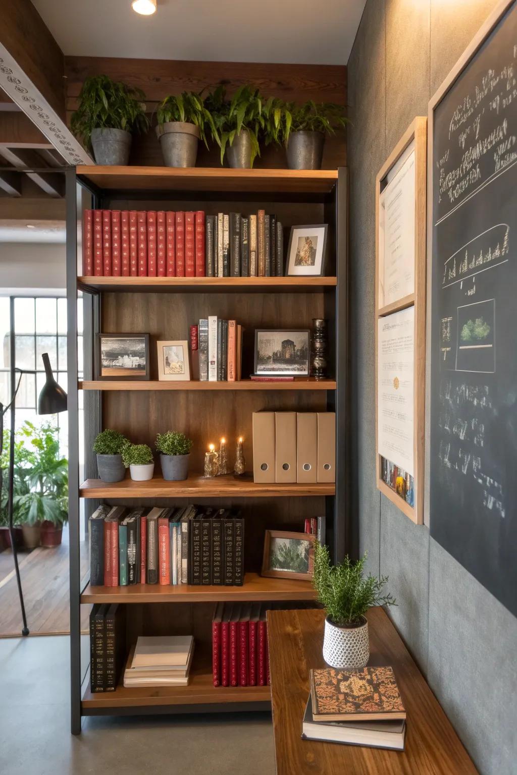 Add depth to your shelves using a chalkboard background.