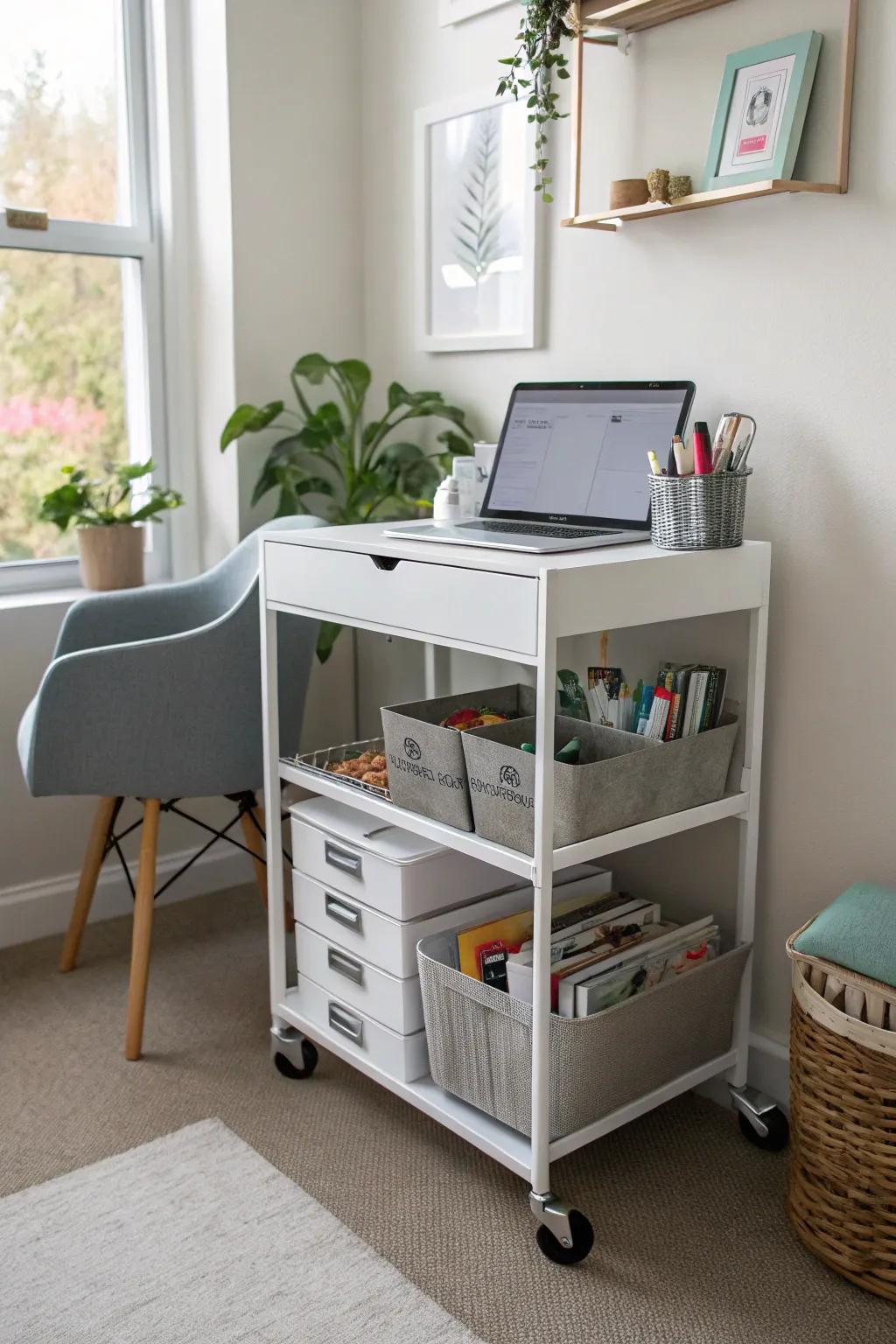 Keep your workspace flexible with a mobile office cart.