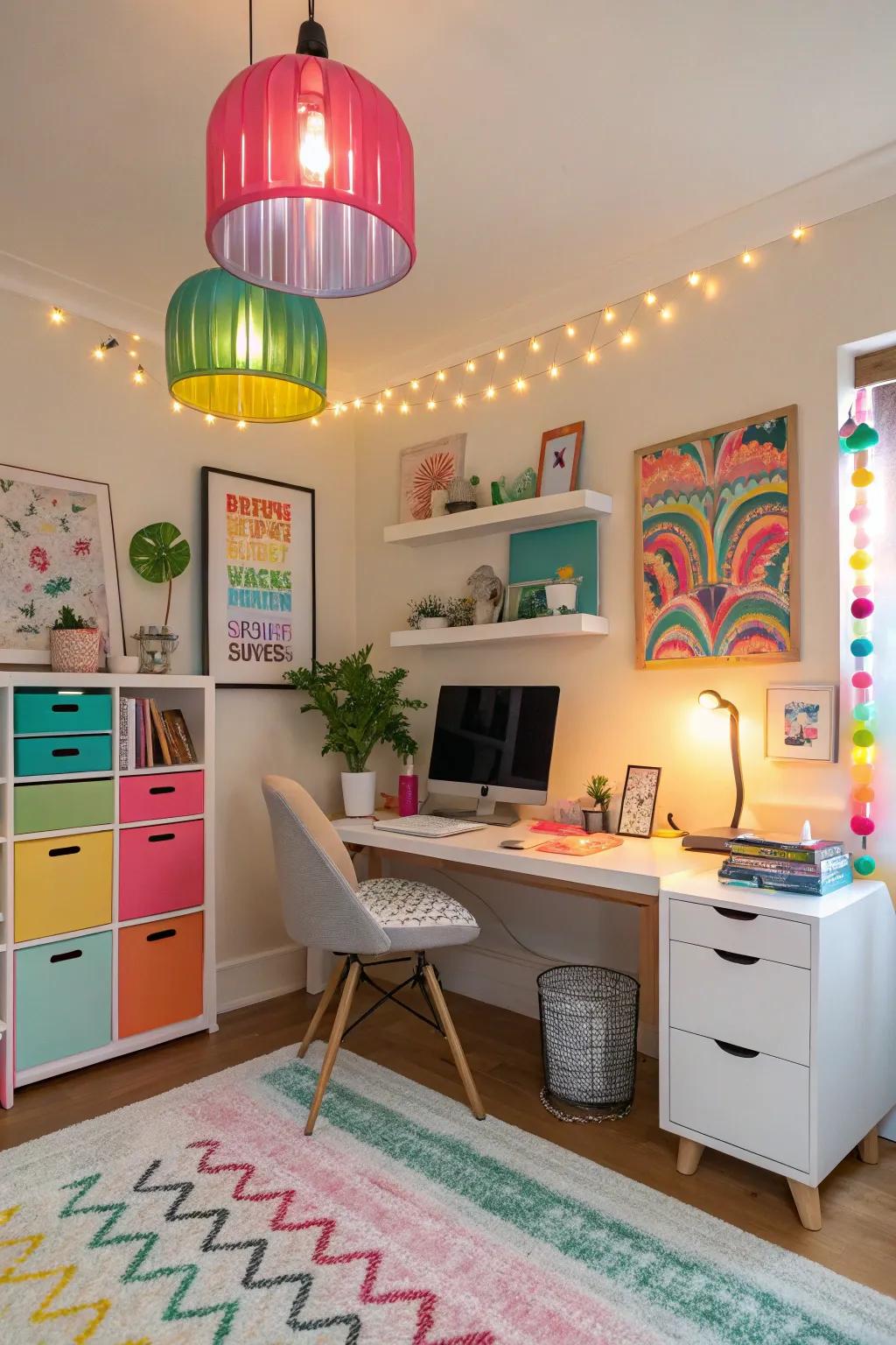 Colorful lighting designs inspire creativity in the workspace.