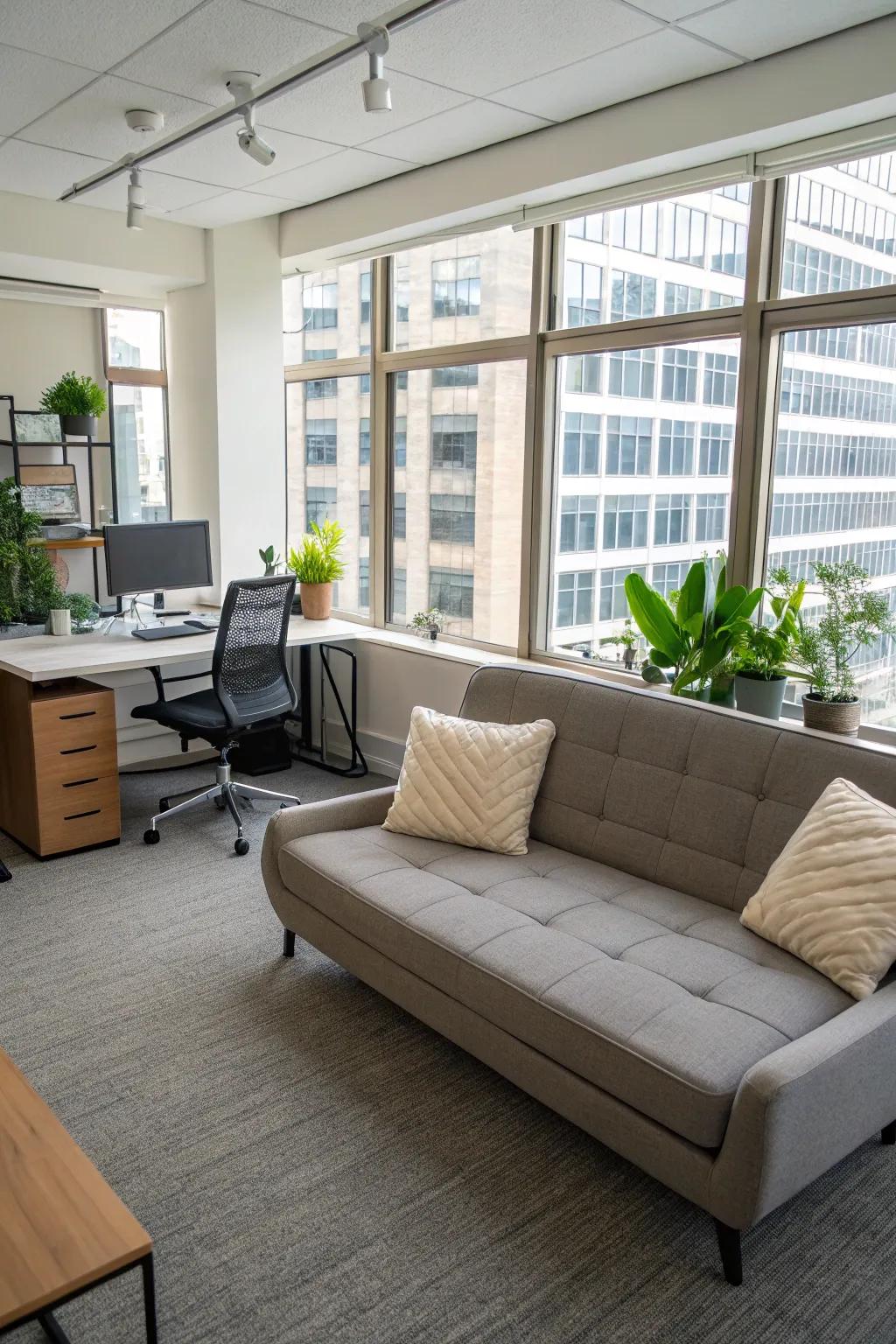 Practical furnishings support both work and relaxation.