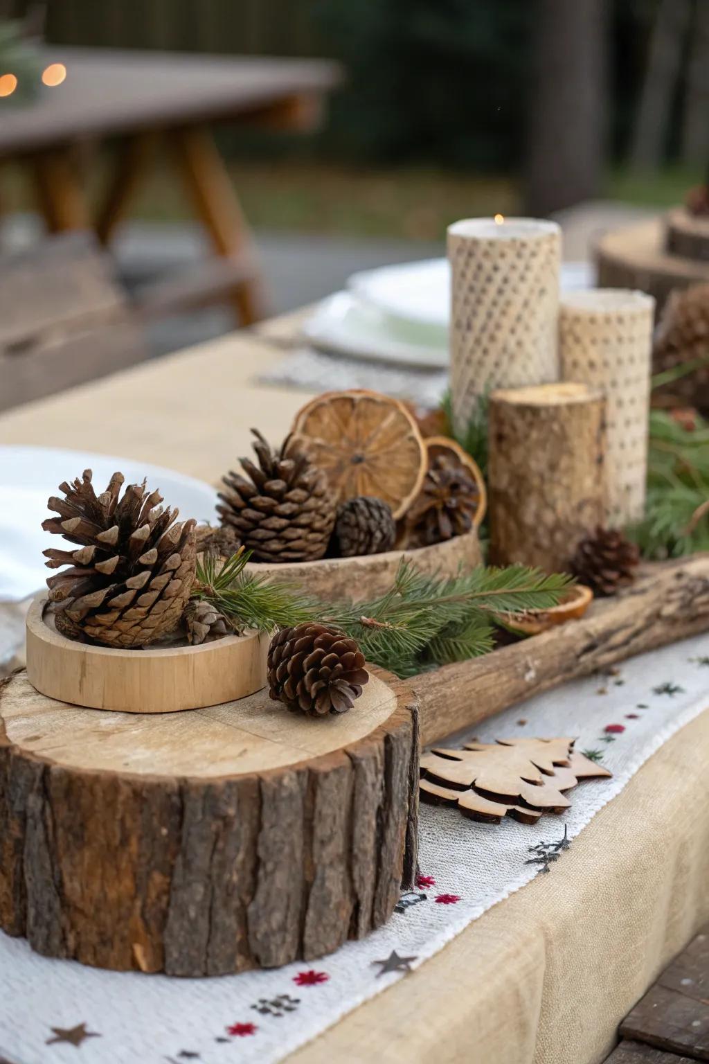 All-natural textures like pine cones add rustic beauty to your décor.