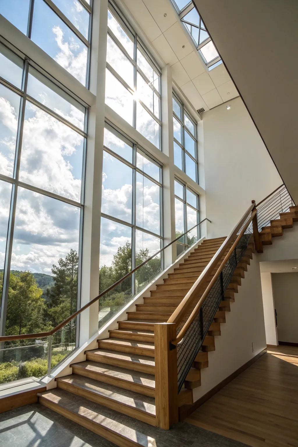 Sunlight enhances the exposed sensation of this stairway.