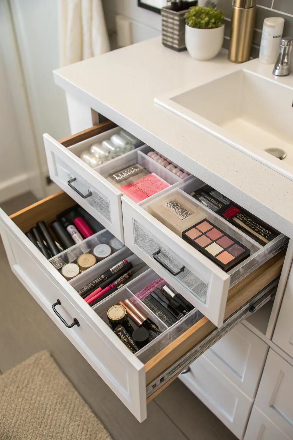 Drawer inserts help keep all those small items neatly organized.