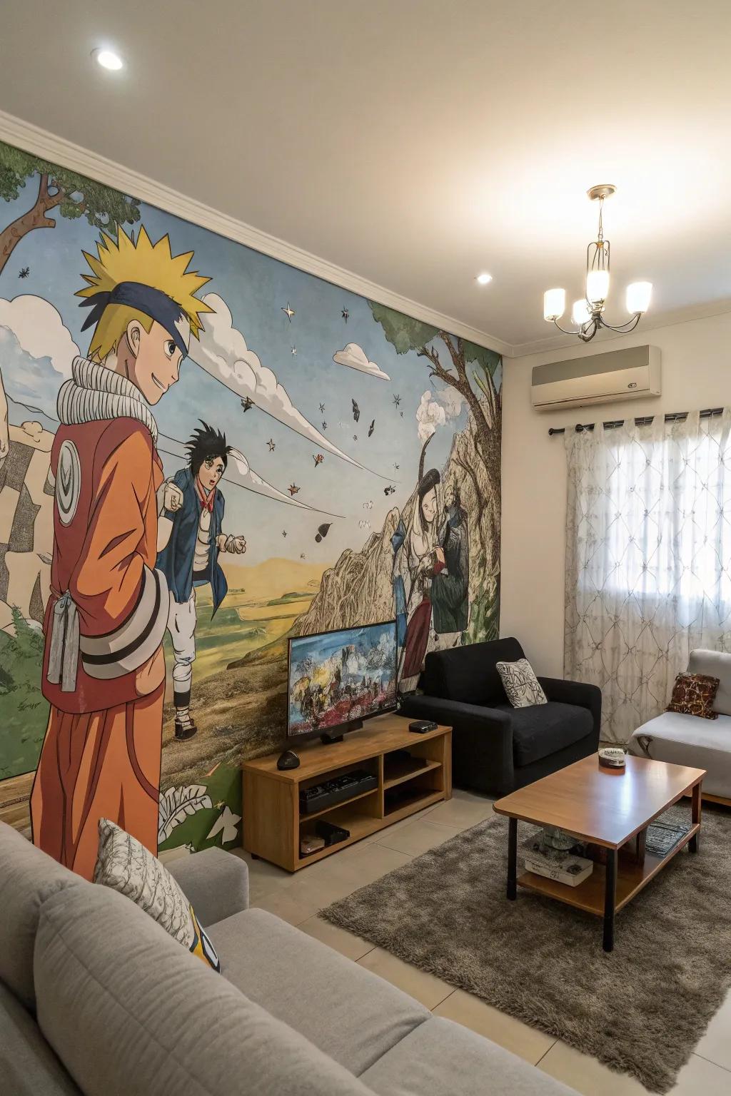 An individualized mural brings your preferred anime scenes to vibrant life.