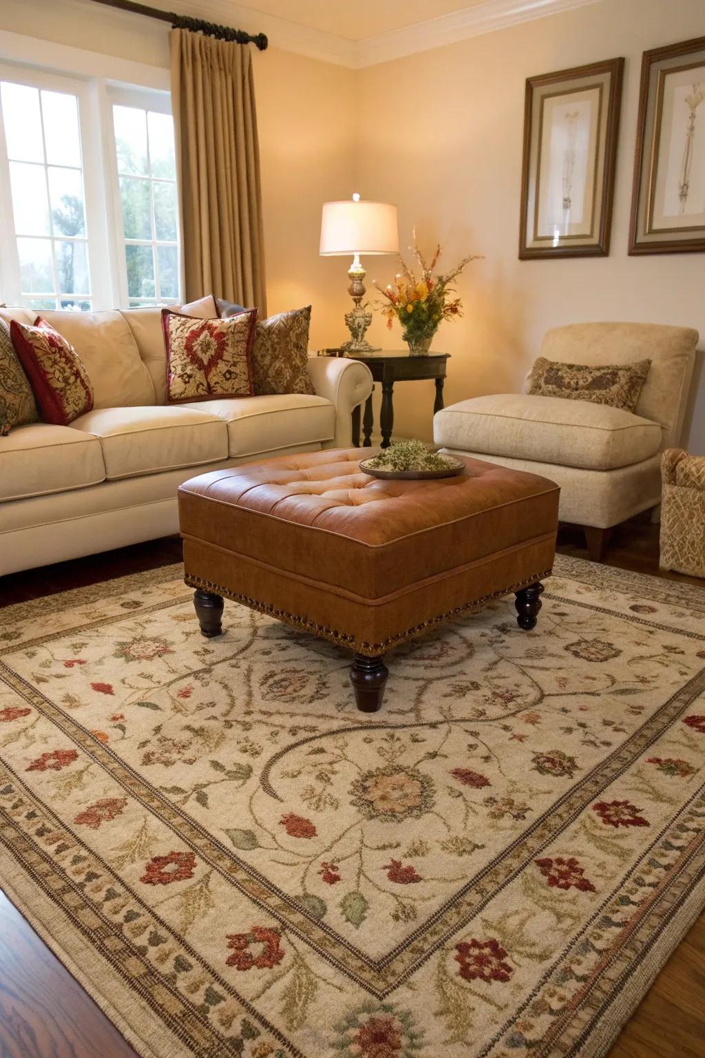 Unified design with coordinated ottoman and carpet