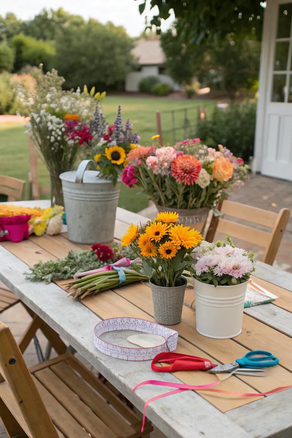 A hand-made bloom center where visitors can create their personal bouquets.