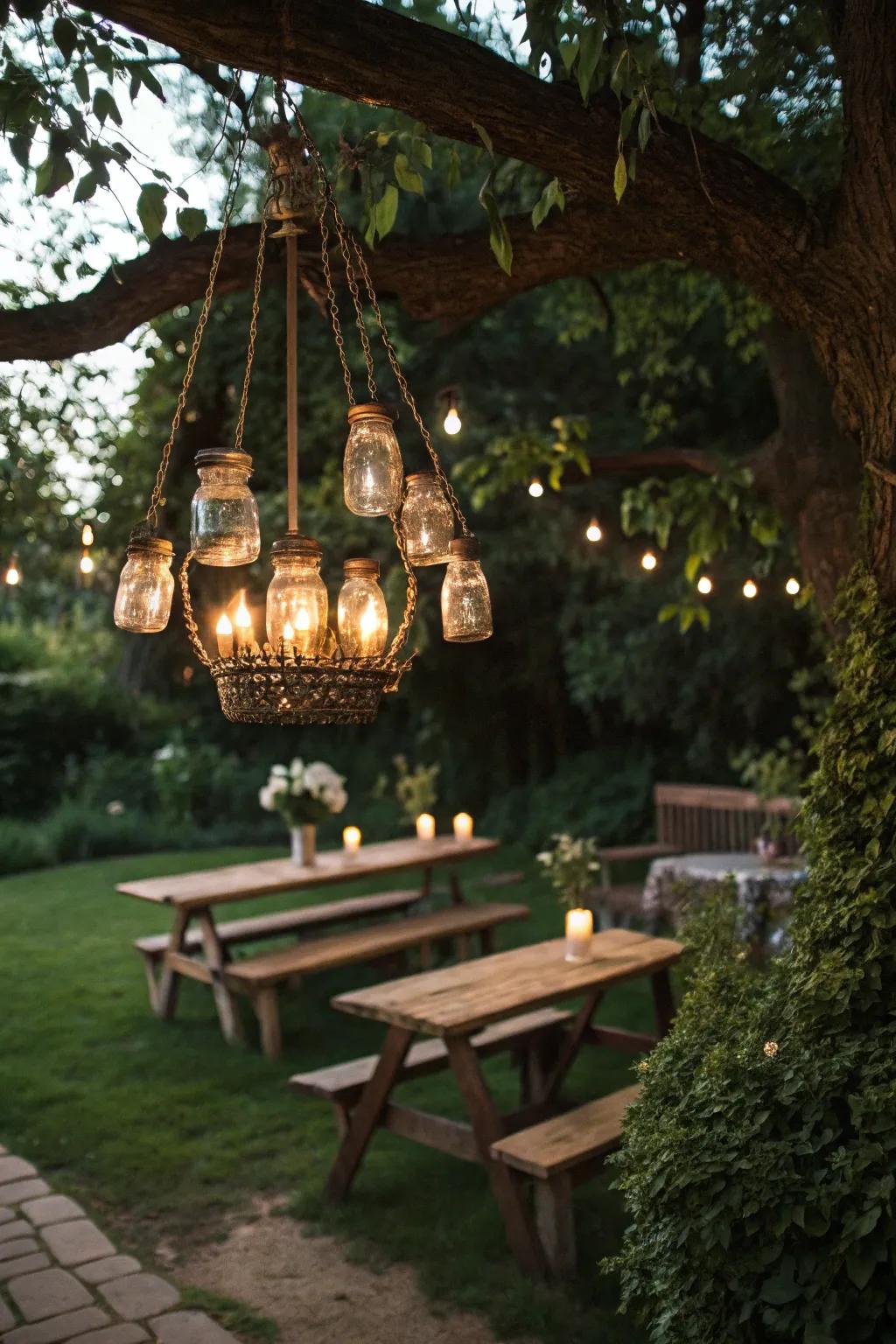 Fashion a cozy farmhouse feel with a preserving jar chandelier.