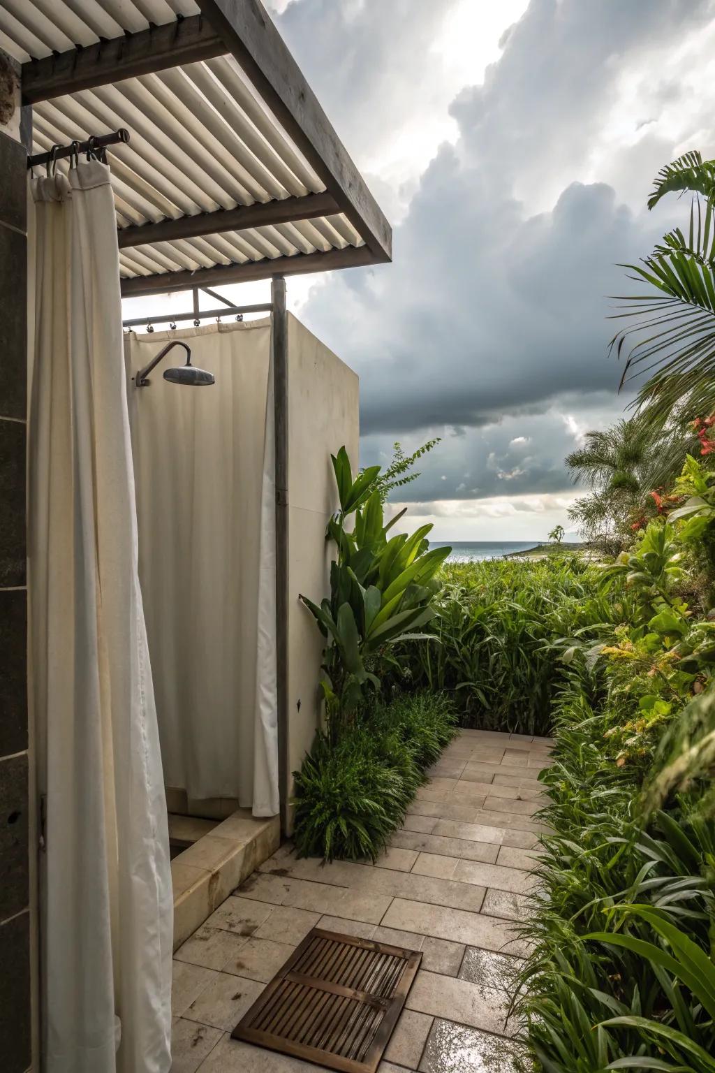Enjoy the best of both worlds with a partly covered shower.