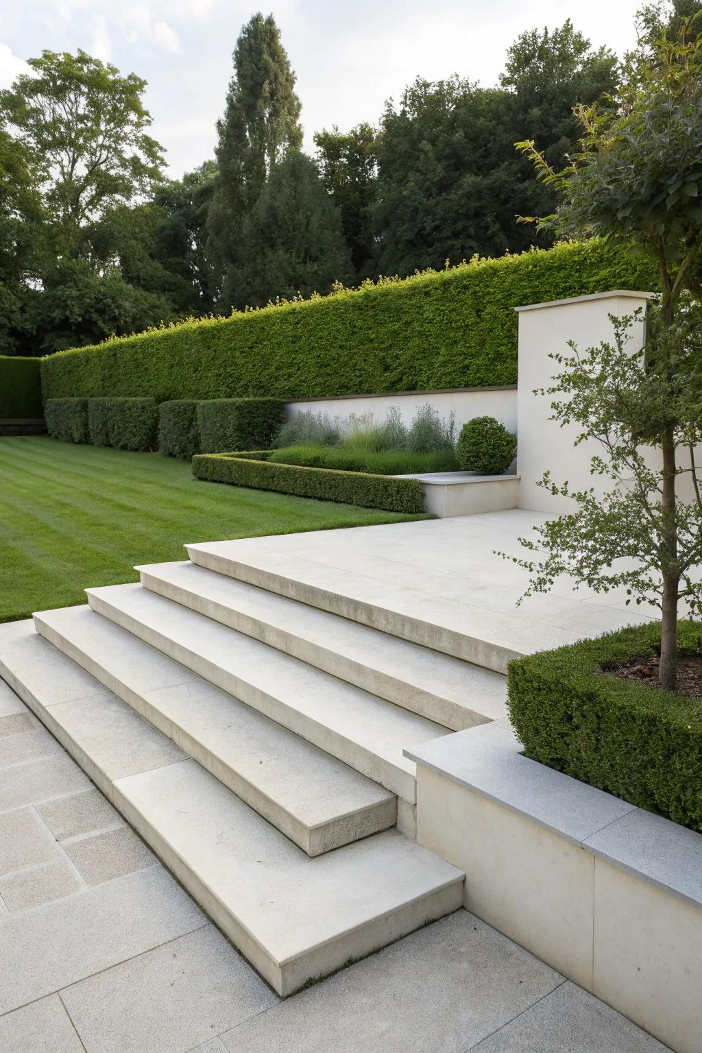 Simple steps deliver sharp forms and understated elegance in a modern setting.