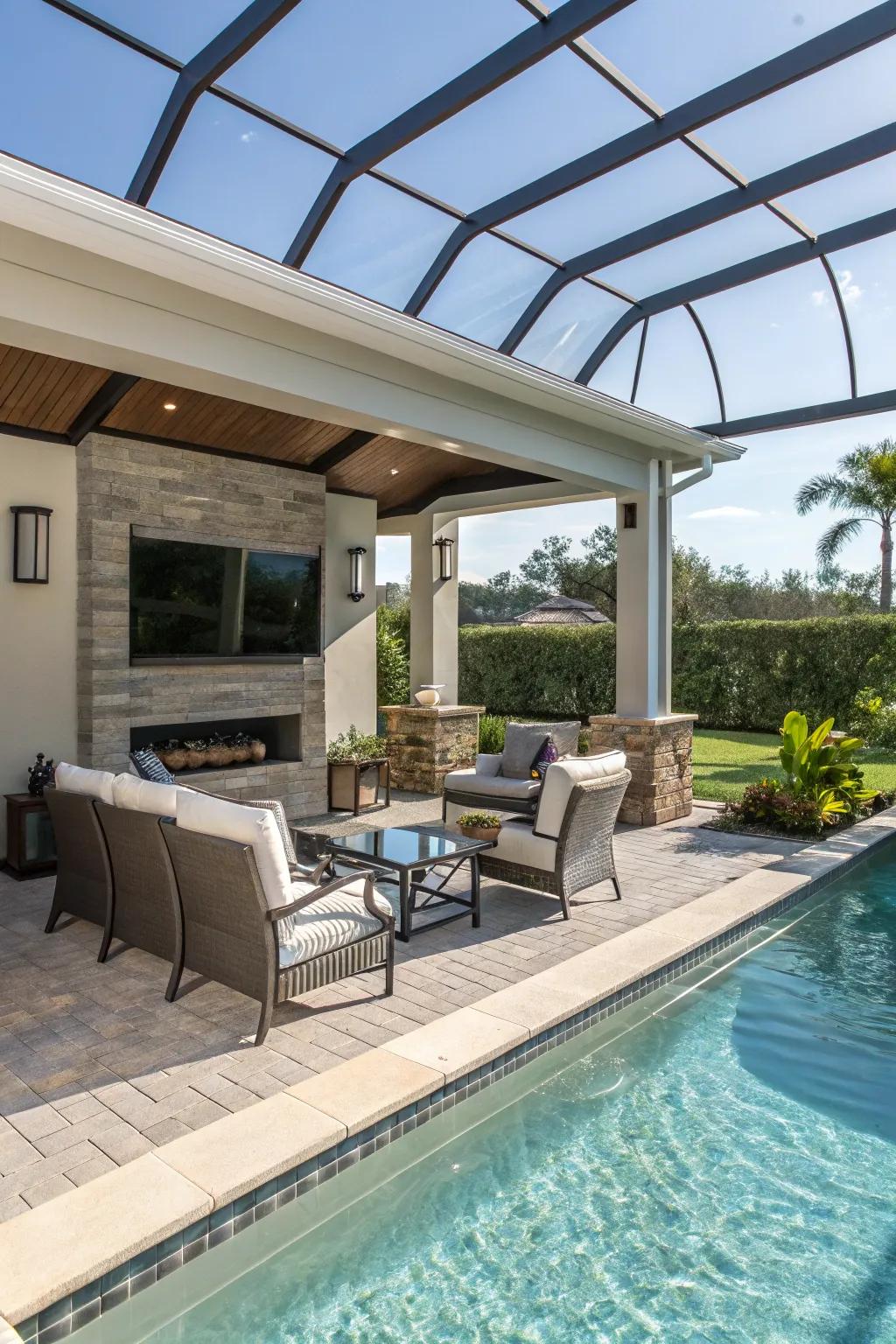 Relish waterside entertainment through a dedicated TV enclosure.