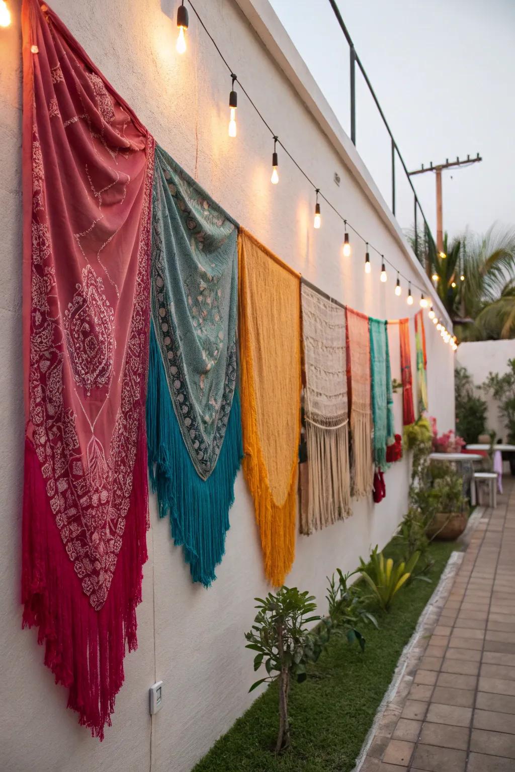 Textile hangings infuse a bohemian vibe into your outdoor decor.