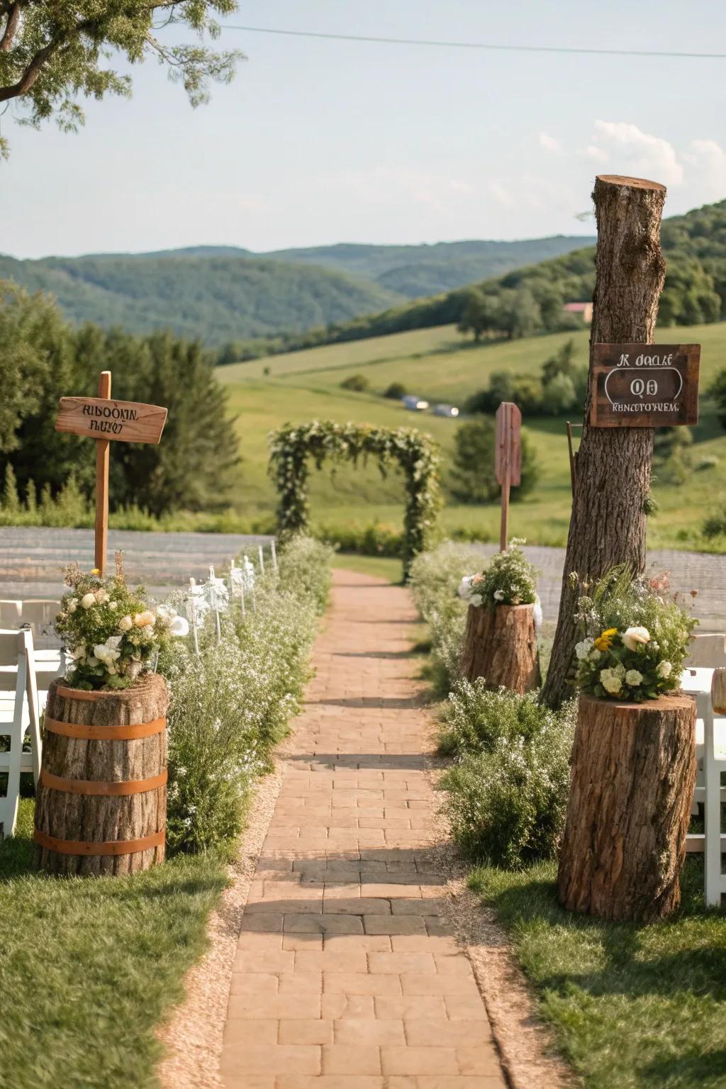 Country-style wood touches inject a natural charm into the aisle.