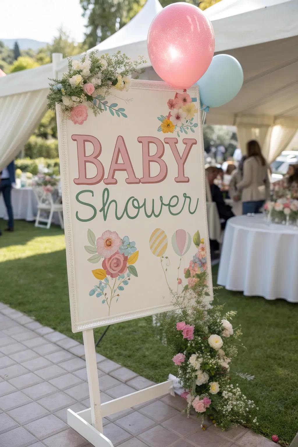 Attractive signs lead guests and enrich the baby shower theme.