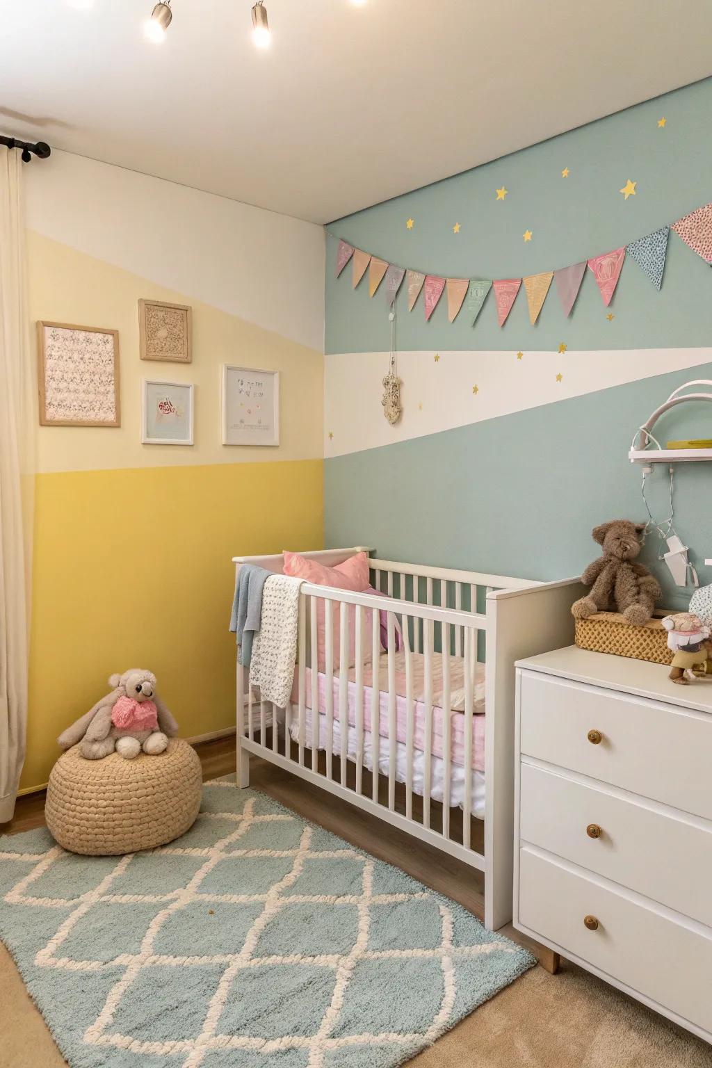 Two-tone walls add depth and visual interest to a nursery.