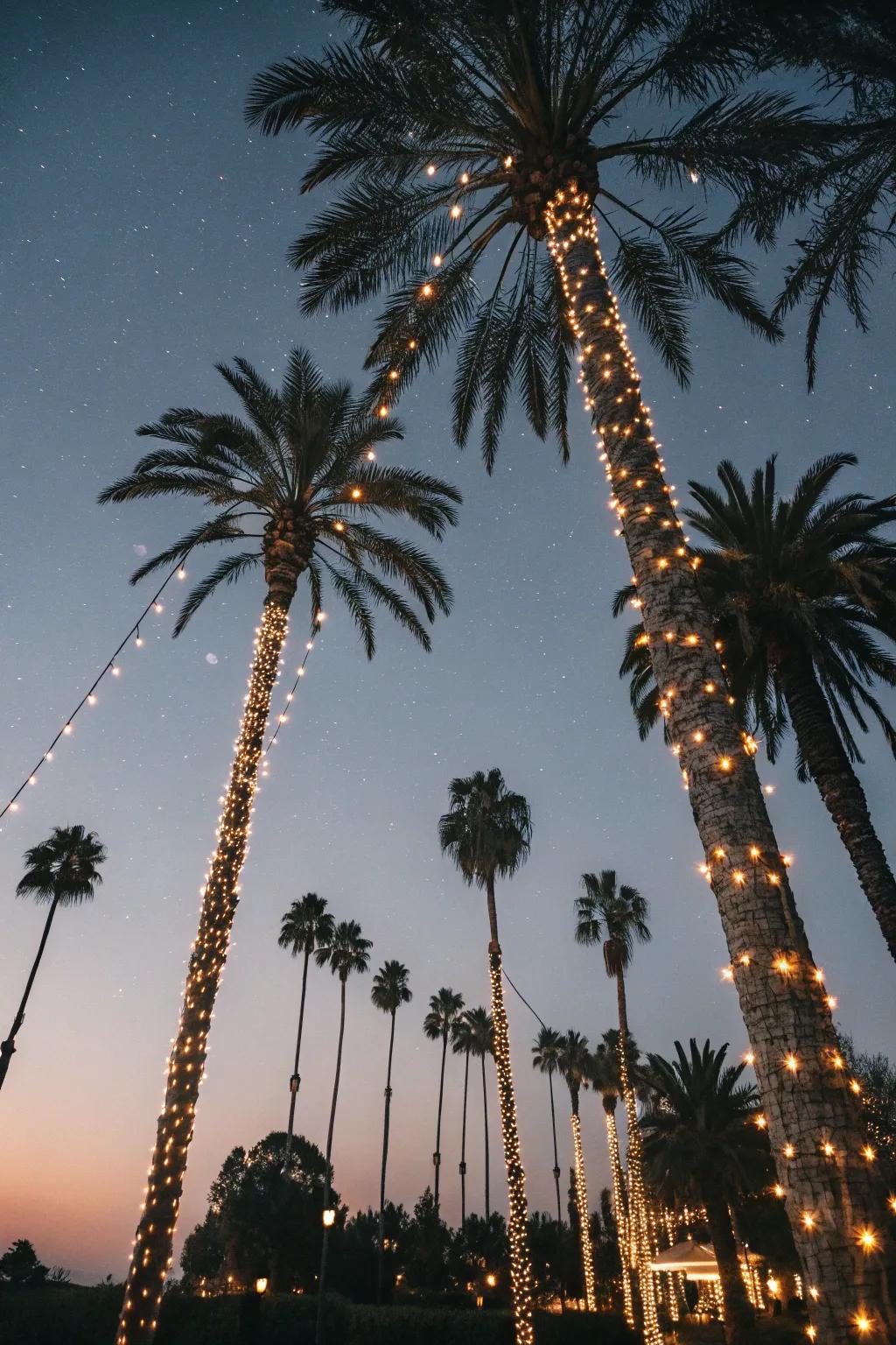 Transform your palm trees into a fairy tale through cascading lights.