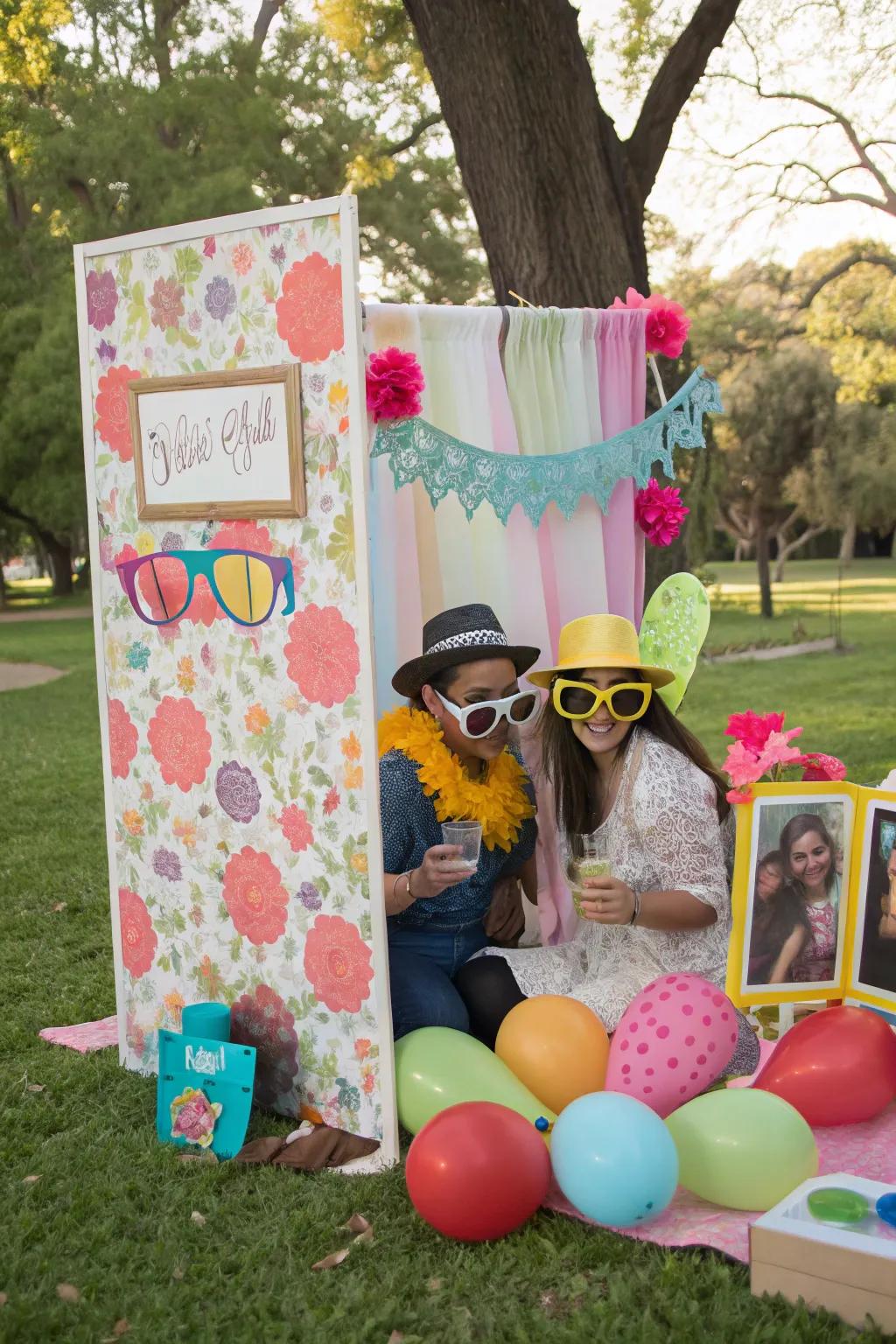 A playful photo booth setup adds fun and provides cherished memories.