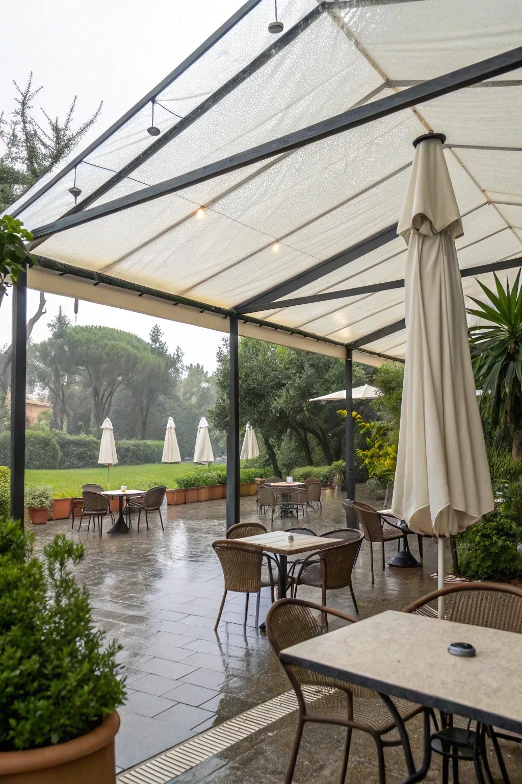 Enclosed feasting zones guarantee meals remain undisturbed by rain.