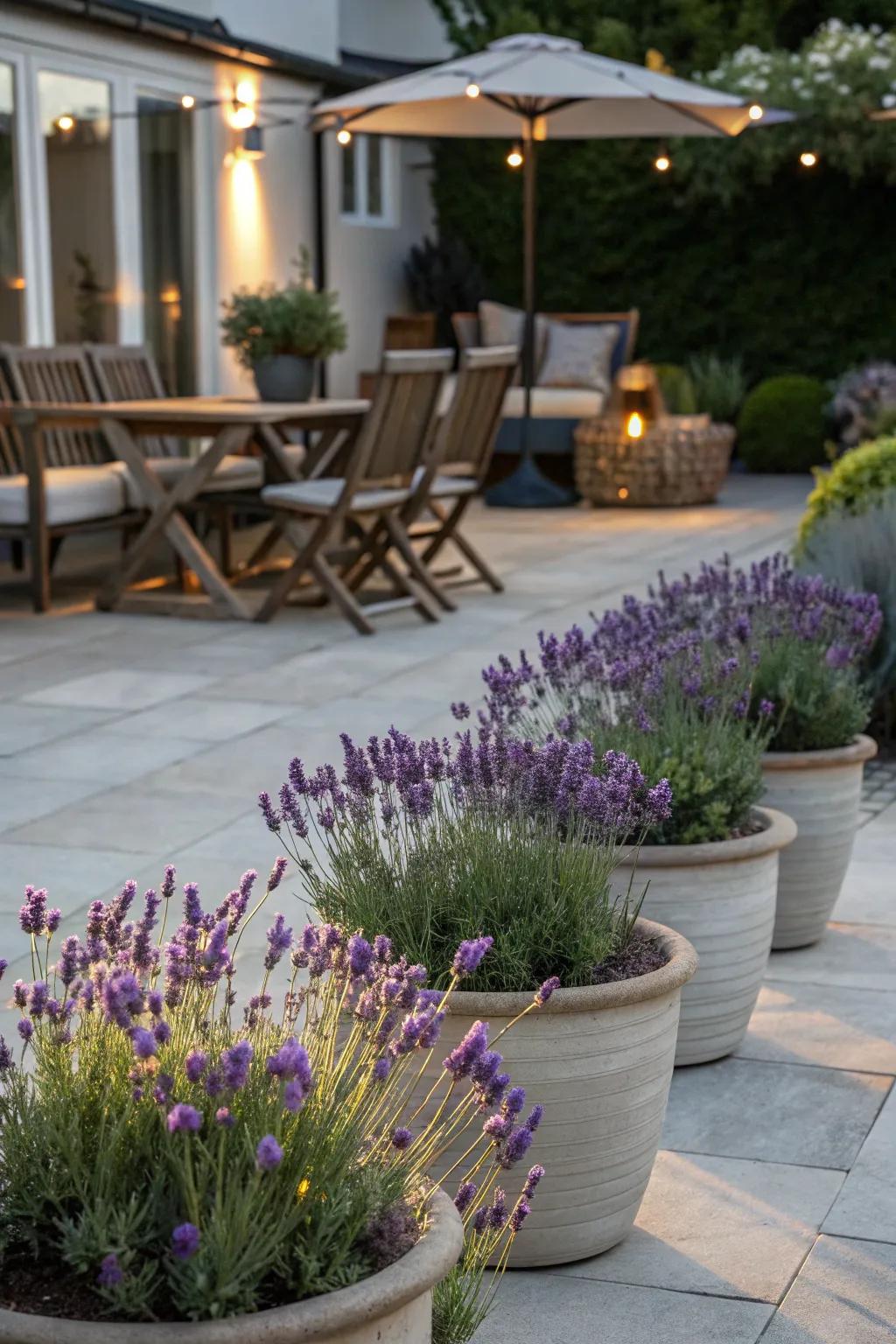 Enjoy a fragrant patio with blooming lavender.