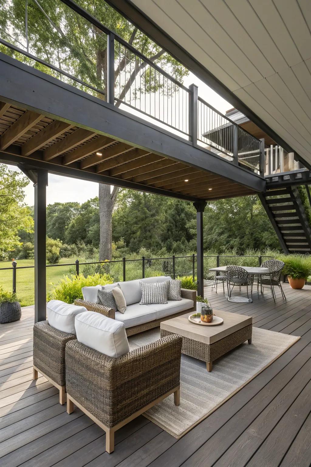 Underdeck areas provide cool, natural shade and extra living space.