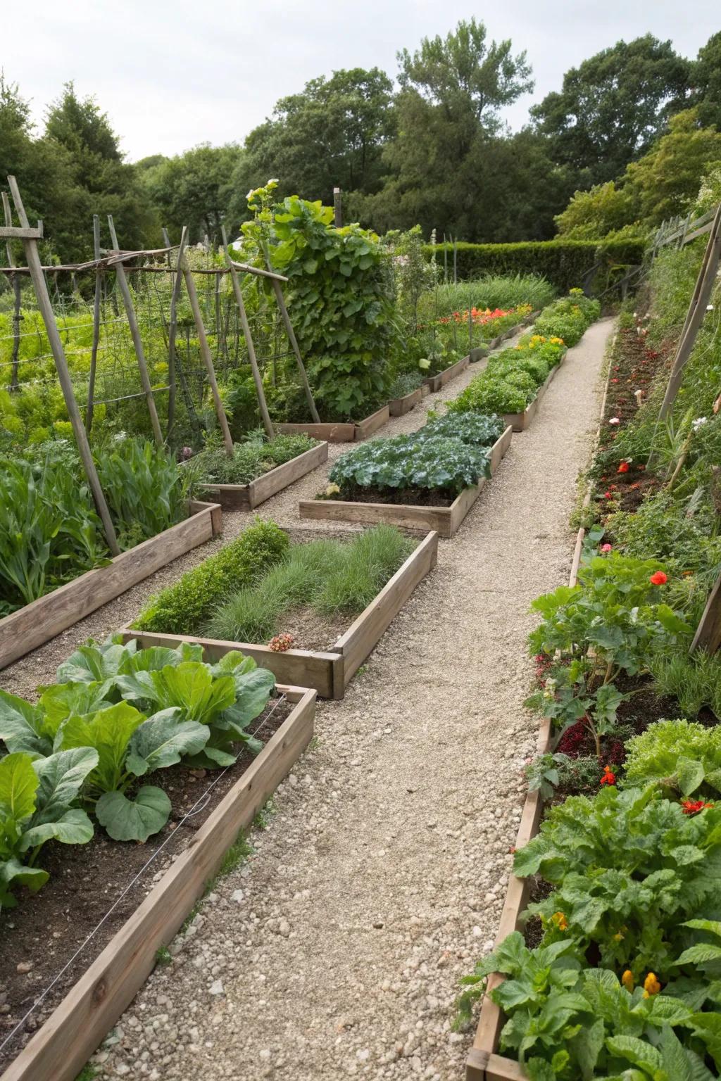 Enhance your herb garden with small stone routes.