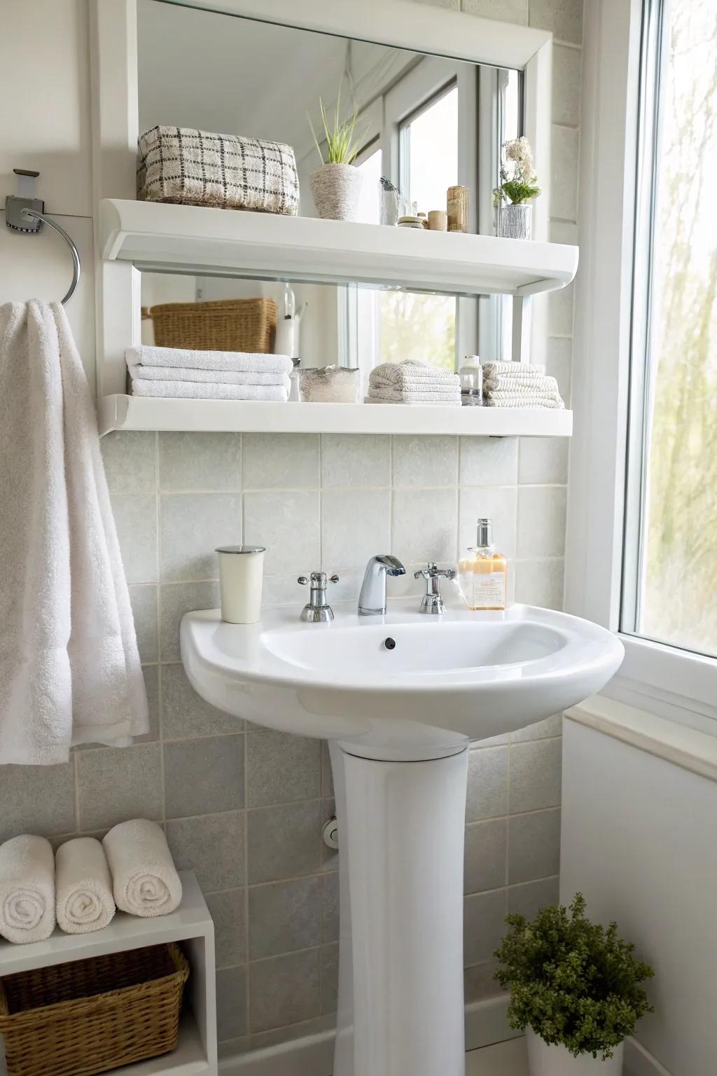 Floating shelves maintaining a light design.