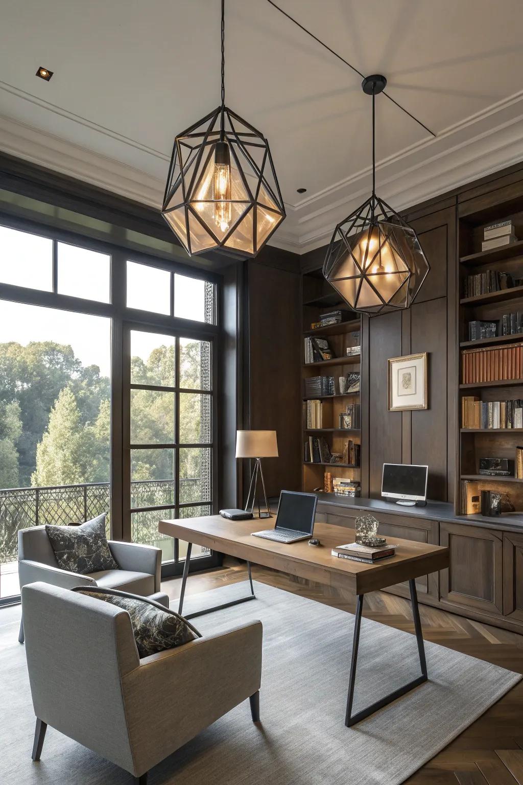 Geometric pendants add an updated twist to any setting.