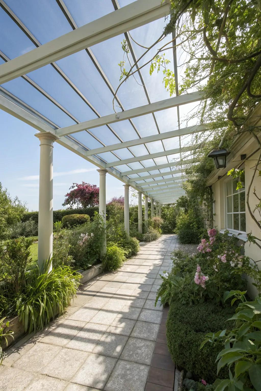 Polycarbonate roofs are strong and let light in.