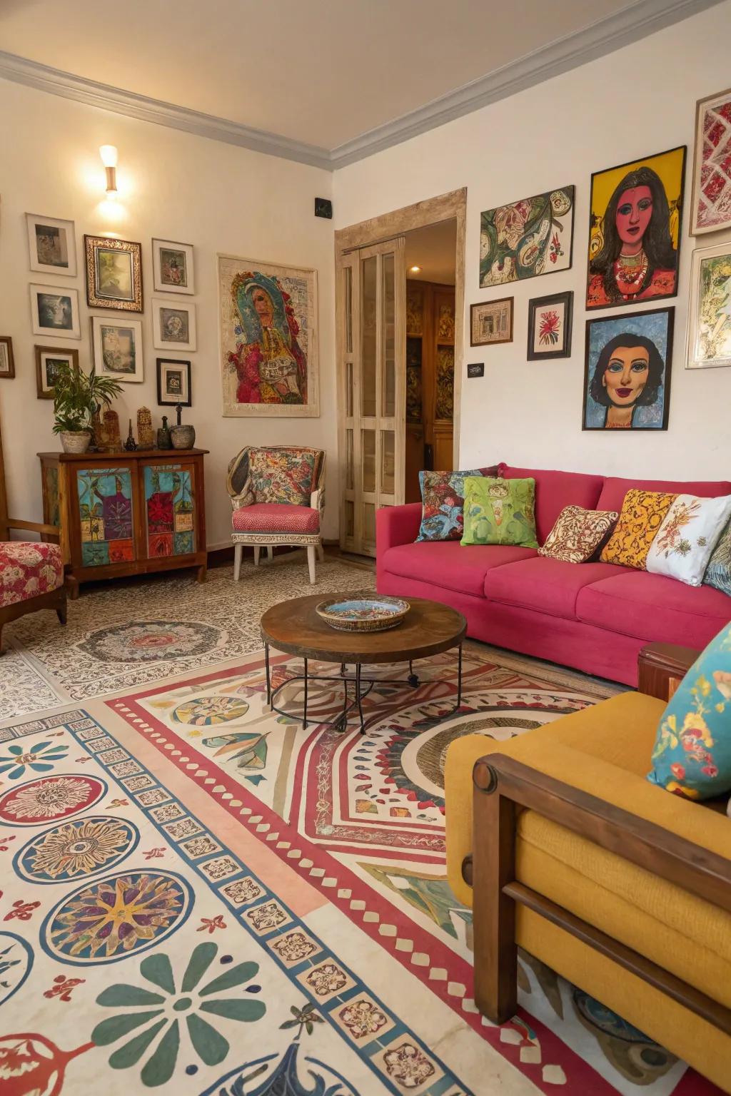 Eclectic designs fashion a vibrant and unique atmosphere.