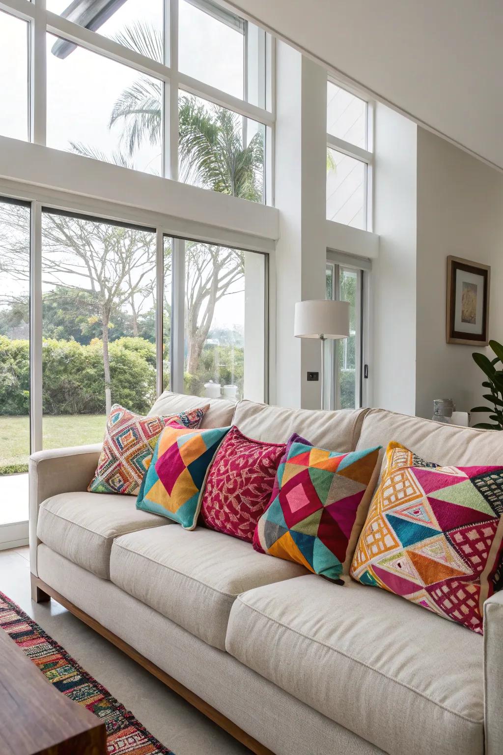 Geometric cushions adding a contemporary touch.