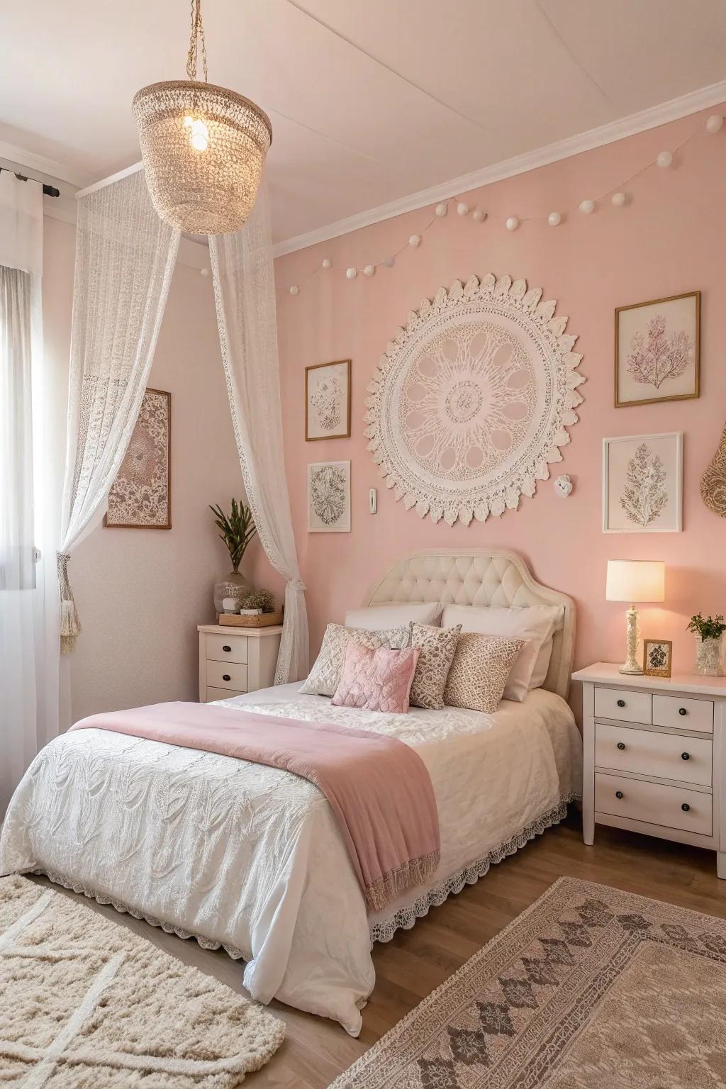 Pale pink radiates elegance and warmth in your bedroom.