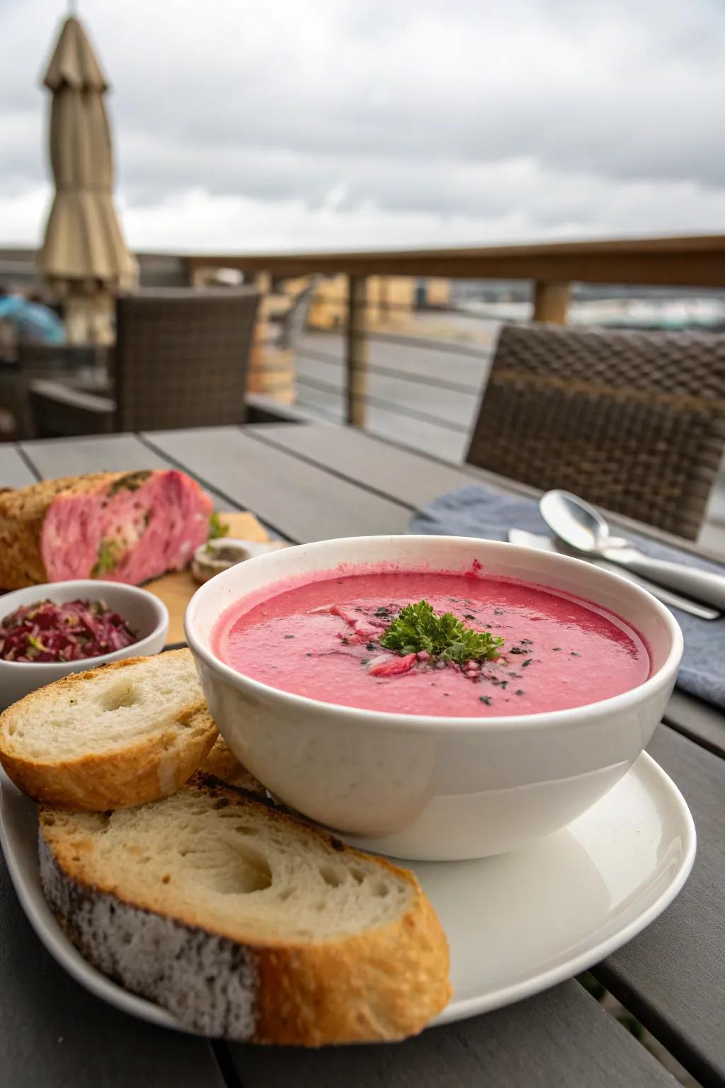 Pink gazpacho is a chilled, refreshing soup perfect for warm days.