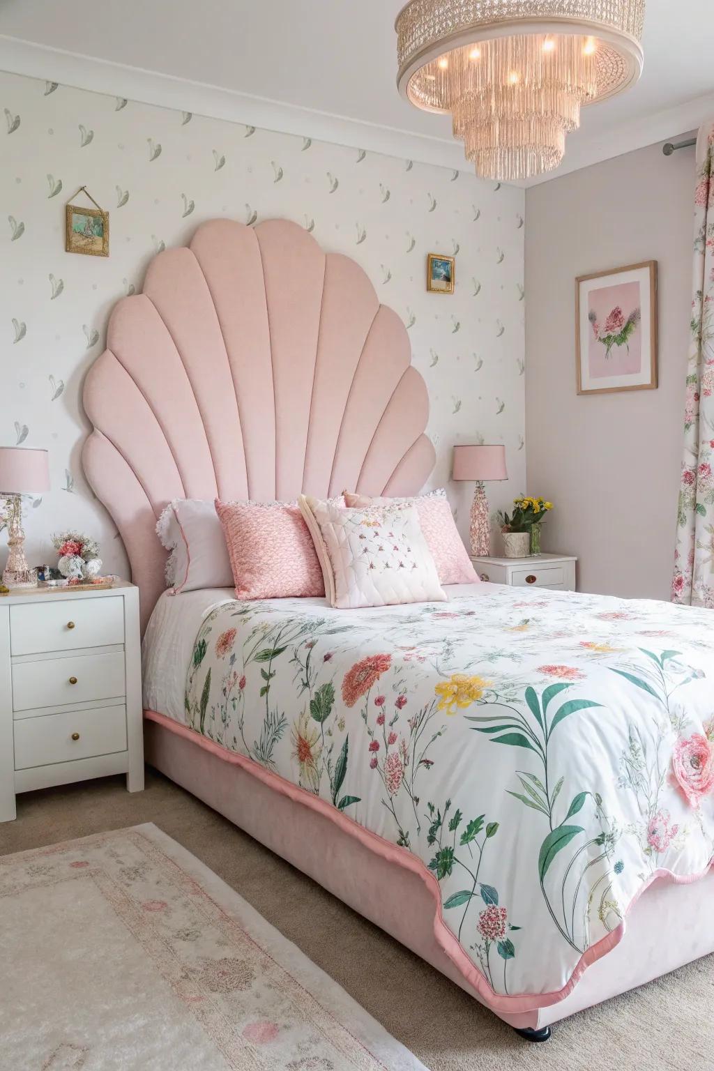 A cheerful and whimsical bedroom presenting a serrated rose border.